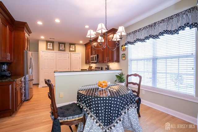 16 Baltusrol Ct, Monroe, NJ 08831 - dining area featuring light wood-style floors, baseboards, recessed lighting, and a chandelier