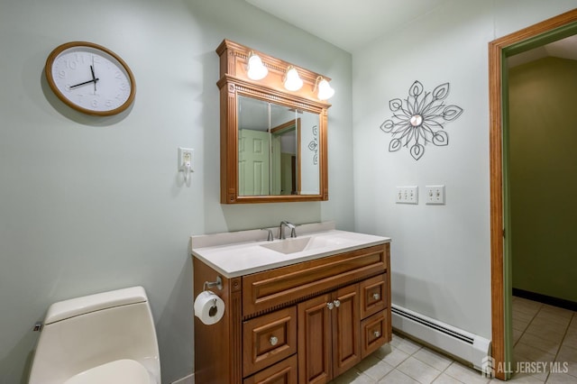 22 Roosevelt St, Pequannock, NJ 07440 - bathroom featuring a baseboard radiator, tile patterned flooring, vanity, and toilet