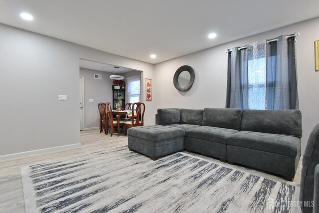 living room with light wood-type flooring