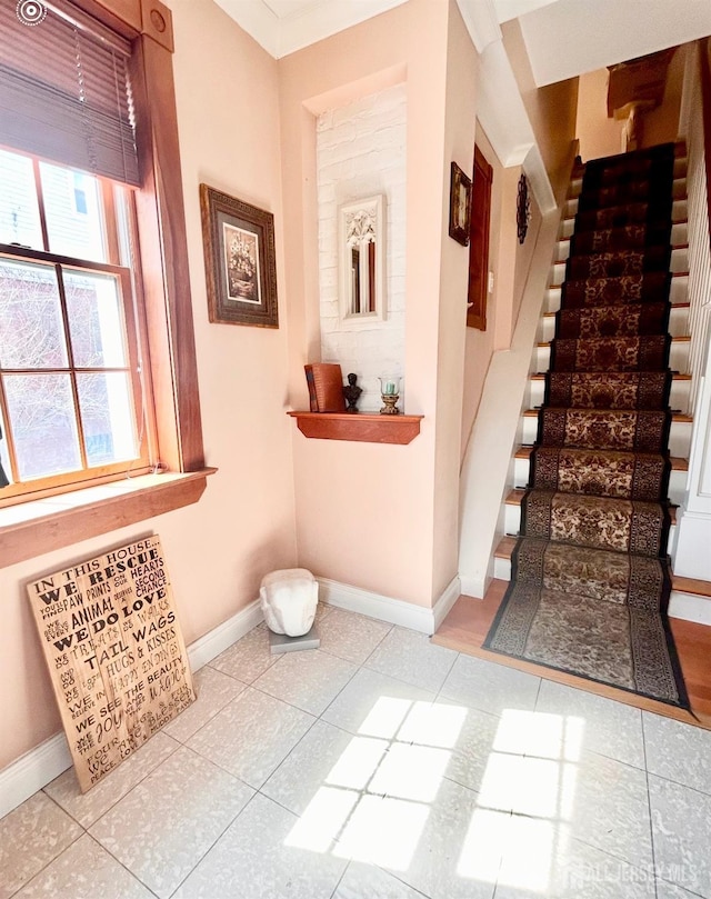 121 Beech St, Fords, NJ 08863 - stairway with tile patterned flooring and baseboards