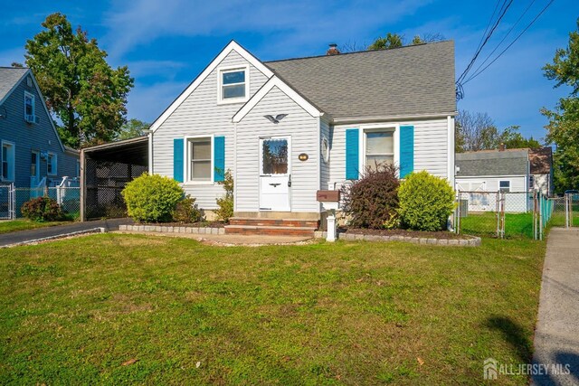 bungalow with a carport and a front lawn