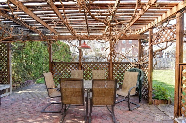 view of patio featuring a pergola and outdoor dining space