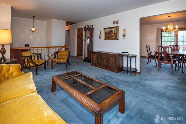 114 Redwood Ave, Edison, NJ 08817 - living room featuring a chandelier and carpet floors