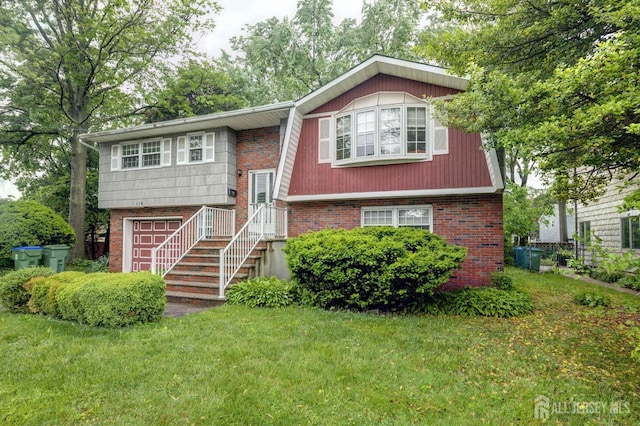114 Redwood Ave, Edison, NJ 08817 - split foyer home with a front yard, brick siding, and an attached garage