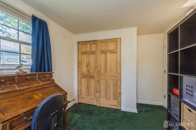 1430 Seneca Rd, North Brunswick, NJ 08902 - office area featuring dark colored carpet and baseboards
