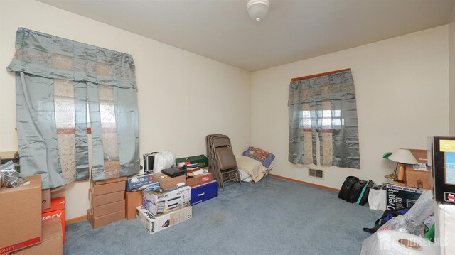 misc room with carpet flooring, visible vents, and baseboards