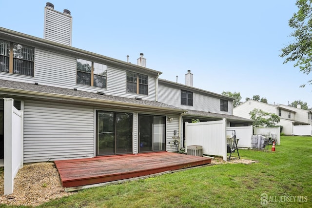 91 Pear Tree Ln, Franklin, NJ 08823 - rear view of property featuring a wooden deck and a chimney