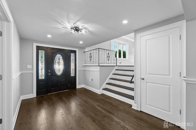 4 Arden Rd, Old Bridge, NJ 08857 - foyer entrance featuring wood finished floors, stairs, baseboards, and recessed lighting