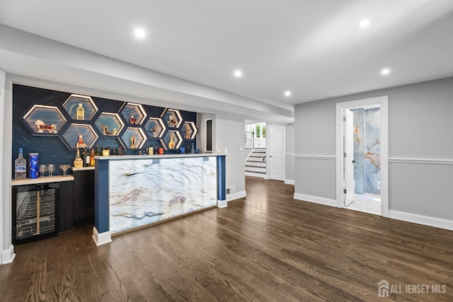 4 Arden Rd, Old Bridge, NJ 08857 - indoor dry bar with beverage cooler, stairs, wood finished floors, recessed lighting, and baseboards