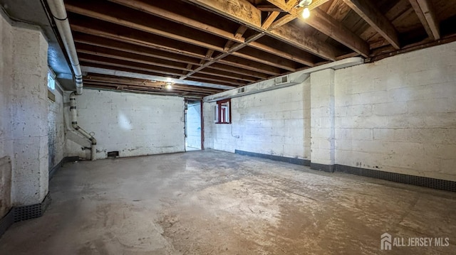 view of unfinished basement