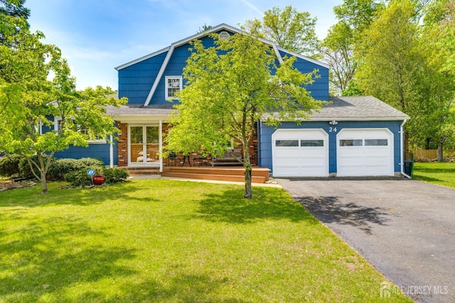 24 Christopher Ave, South Brunswick, NJ 08824 - view of front of house with driveway, a front lawn, a garage, roof with shingles, and a porch