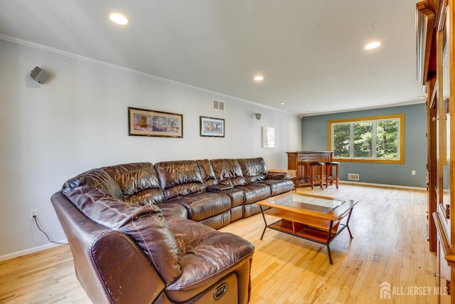 24 Christopher Ave, South Brunswick, NJ 08824 - living room featuring crown molding, light wood finished floors, baseboards, and recessed lighting
