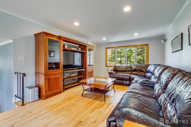 24 Christopher Ave, South Brunswick, NJ 08824 - living room featuring ornamental molding, light wood-style floors, and recessed lighting