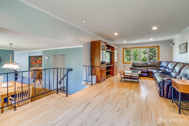 24 Christopher Ave, South Brunswick, NJ 08824 - living area featuring crown molding, light wood-style floors, and recessed lighting