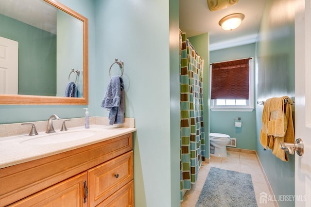 24 Christopher Ave, South Brunswick, NJ 08824 - bathroom with tile patterned floors, toilet, vanity, and a shower with curtain