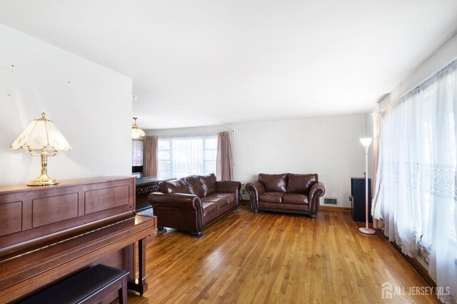 living room with light hardwood / wood-style flooring