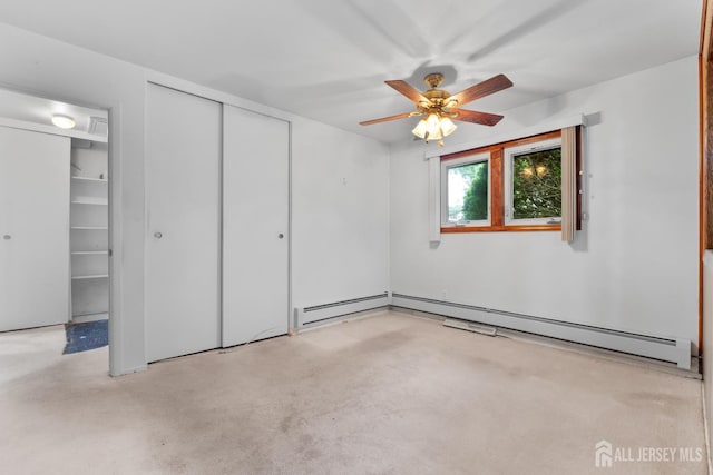 107 Athens Ave, Old Bridge, NJ 08879 - unfurnished bedroom with a closet, carpet floors, a baseboard heating unit, and a ceiling fan