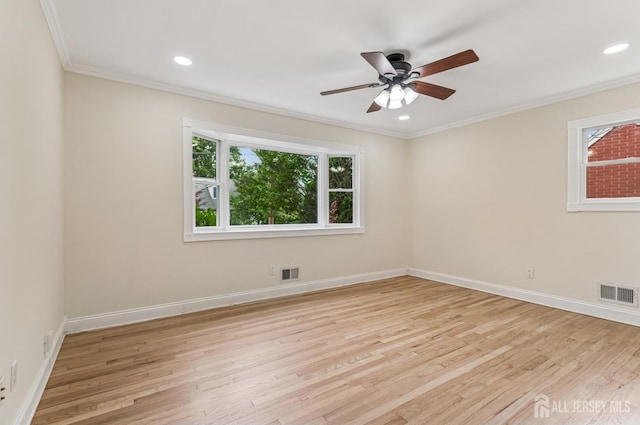 13 Spyros Dr, Old Bridge, NJ 08879 - empty room featuring light wood-type flooring, ceiling fan, ornamental molding, and recessed lighting