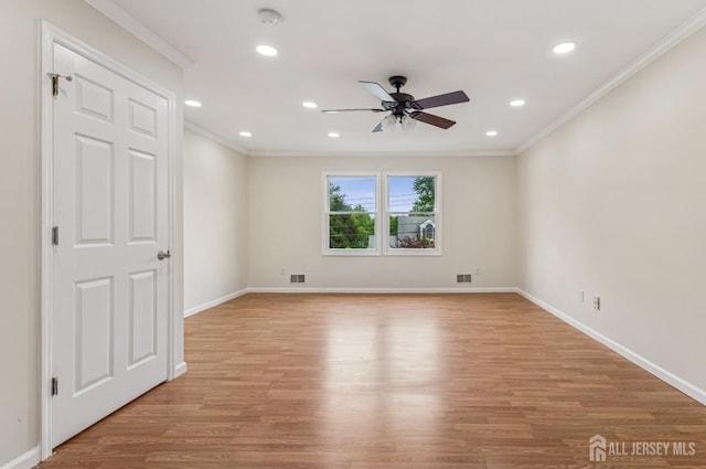 13 Spyros Dr, Old Bridge, NJ 08879 - unfurnished room with a smoke detector, ceiling fan, crown molding, light wood-style floors, and recessed lighting