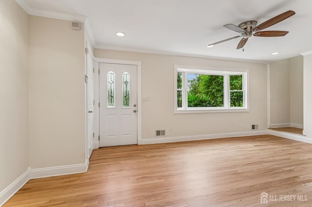 13 Spyros Dr, Old Bridge, NJ 08879 - foyer entrance with ceiling fan, ornamental molding, light wood-style floors, and recessed lighting