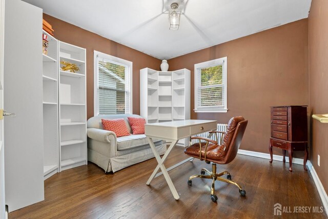 office area featuring dark hardwood / wood-style floors and a healthy amount of sunlight