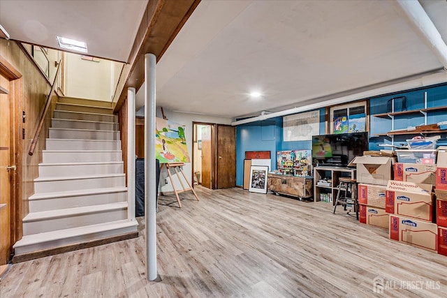 227 Lawrence Ave, Highland Park, NJ 08904 - finished basement with wood finished floors and stairway