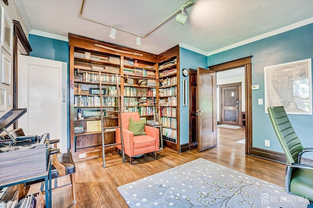 227 Lawrence Ave, Highland Park, NJ 08904 - living area with rail lighting, wood finished floors, and ornamental molding