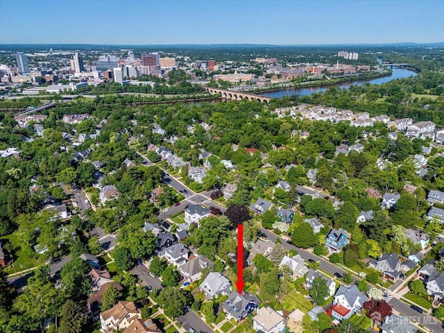 227 Lawrence Ave, Highland Park, NJ 08904 - aerial view of property and surrounding area featuring a nearby body of water and a notable bridge