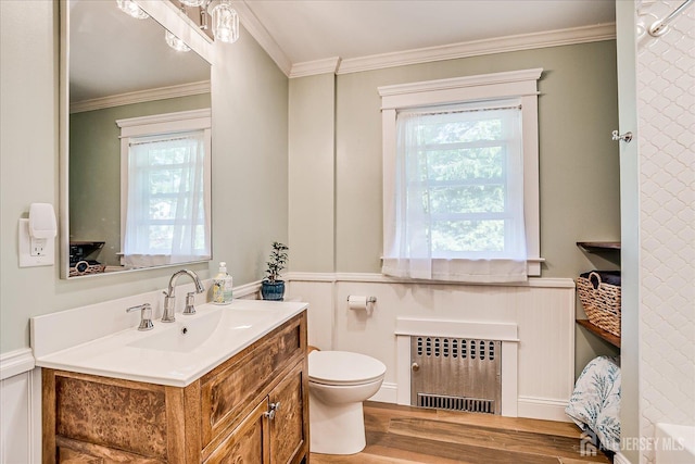 227 Lawrence Ave, Highland Park, NJ 08904 - full bathroom with radiator, vanity, plenty of natural light, a wainscoted wall, and ornamental molding