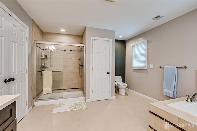 8 Renee Ct, Edison, NJ 08820 - full bath featuring a shower stall, toilet, tile patterned flooring, baseboards, and tiled tub