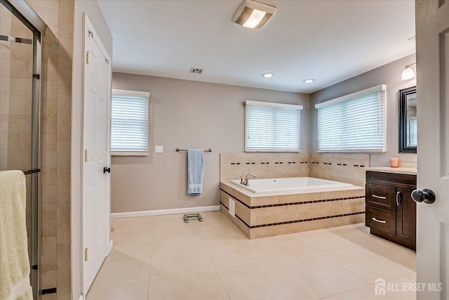 8 Renee Ct, Edison, NJ 08820 - full bathroom with vanity, a bath, a shower stall, tile patterned flooring, and recessed lighting