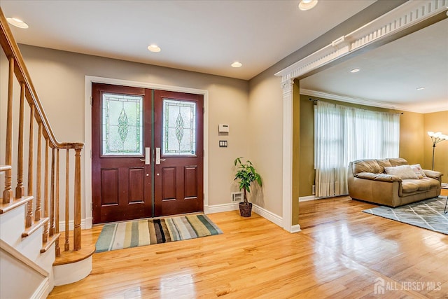 8 Renee Ct, Edison, NJ 08820 - entrance foyer featuring stairway, plenty of natural light, light wood-style flooring, baseboards, and recessed lighting