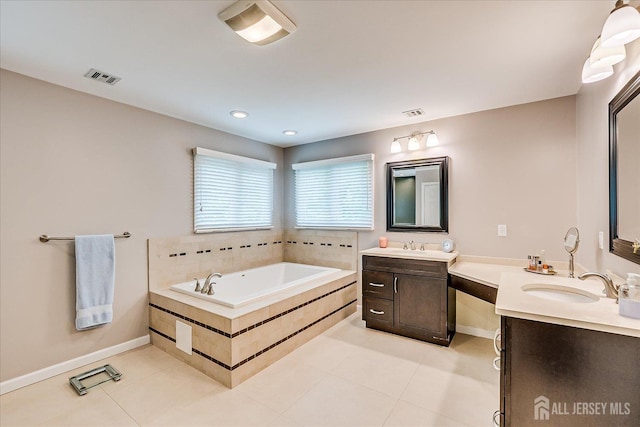 8 Renee Ct, Edison, NJ 08820 - full bathroom featuring two vanities, a bath, baseboards, tile patterned floors, and recessed lighting