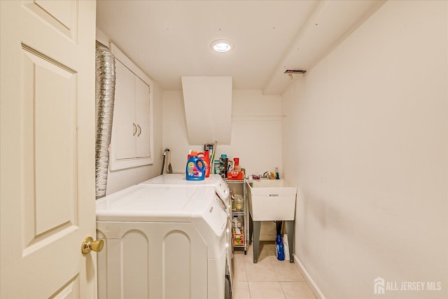 8 Renee Ct, Edison, NJ 08820 - laundry room with washing machine and clothes dryer, light tile patterned floors, recessed lighting, and baseboards