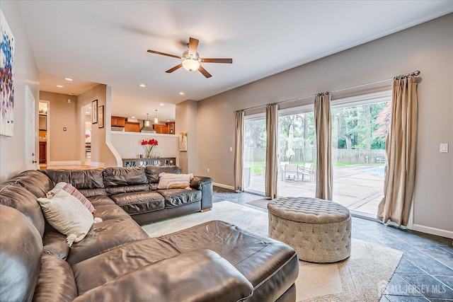8 Renee Ct, Edison, NJ 08820 - living area featuring baseboards, a ceiling fan, and recessed lighting