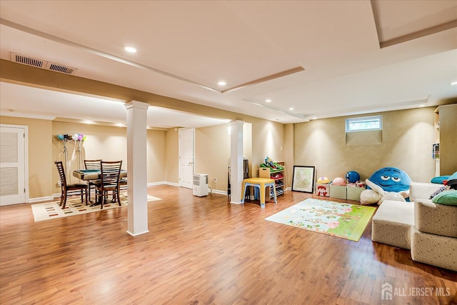 8 Renee Ct, Edison, NJ 08820 - living area featuring light wood-style flooring, recessed lighting, baseboards, and ornate columns