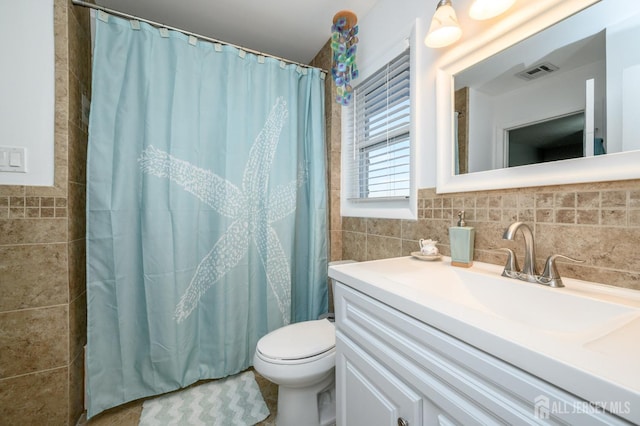 111 E Shrewsbury Dr E, Little Egg Harbor, NJ 08087 - bathroom featuring vanity, tile walls, and a shower with curtain
