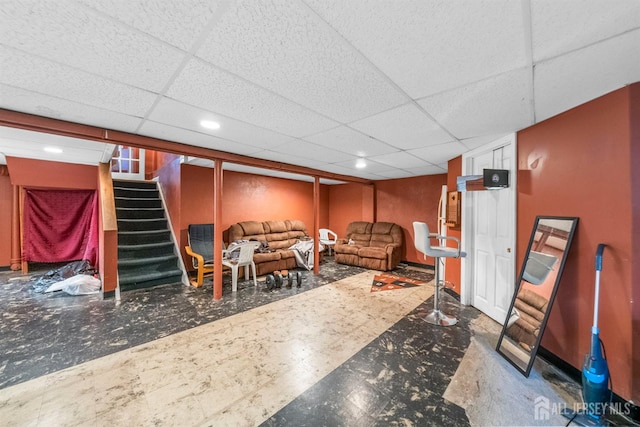 286 Easton Ave, New Brunswick, NJ 08901 - living room featuring a drop ceiling, stairs, and recessed lighting