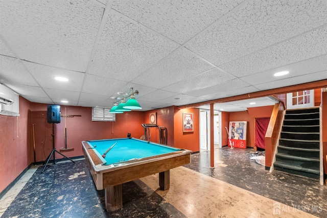 286 Easton Ave, New Brunswick, NJ 08901 - playroom with billiards, a paneled ceiling, recessed lighting, and baseboards