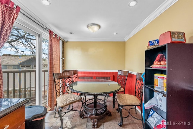 286 Easton Ave, New Brunswick, NJ 08901 - dining room featuring crown molding, wainscoting, and recessed lighting