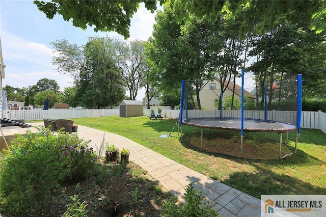 995 Old Bridge Tpke, East Brunswick, NJ 08816 - view of property's community featuring a trampoline, a storage unit, and a fenced backyard