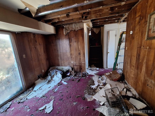 miscellaneous room featuring wooden walls