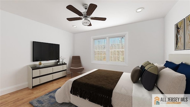 180 River Rd, Monroe, NJ 08831 - bedroom featuring light wood-style flooring, recessed lighting, and ceiling fan