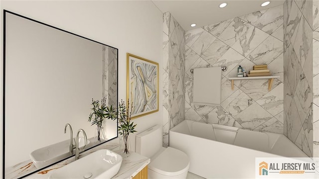 180 River Rd, Monroe, NJ 08831 - bathroom with vanity, recessed lighting, and a tub to relax in