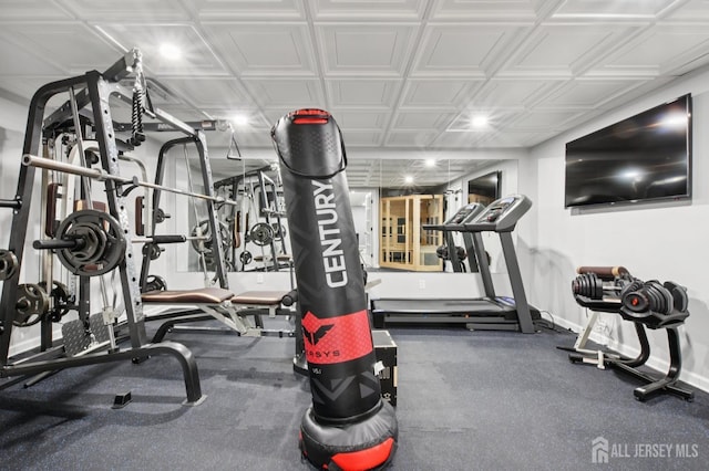 179 Sunshine Dr, Piscataway, NJ 08854 - gym with recessed lighting and an ornate ceiling