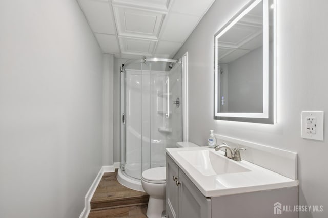 179 Sunshine Dr, Piscataway, NJ 08854 - full bath featuring vanity, a shower stall, and wood finished floors