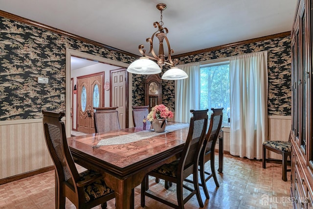 dining room featuring light parquet floors