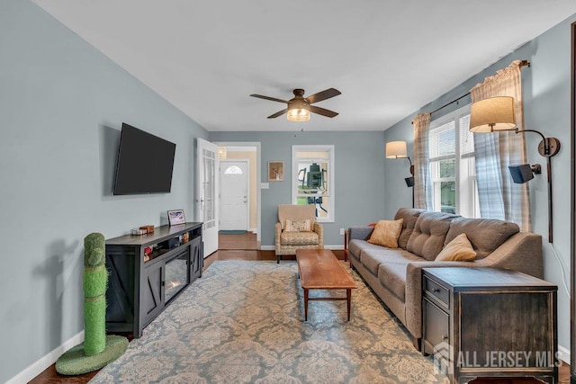 82 Hauser Ave, Hamilton, NJ 08620 - living room featuring a ceiling fan and wood finished floors