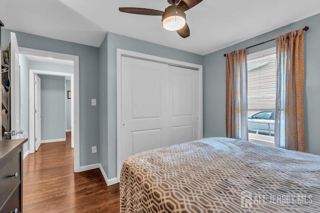 82 Hauser Ave, Hamilton, NJ 08620 - bedroom featuring dark wood finished floors, a closet, and a ceiling fan