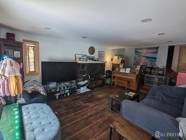 living room featuring dark wood-style floors